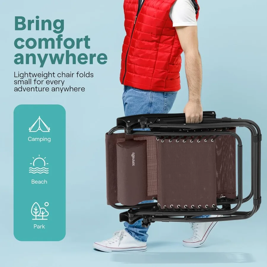 كراسي صالة Zero Gravity مكونة من قطعتين مع كراسي جانبية قابلة للتعديل مع مسند رأس مبطن وحاملات أكواب بتصميم قابل للطي و #5