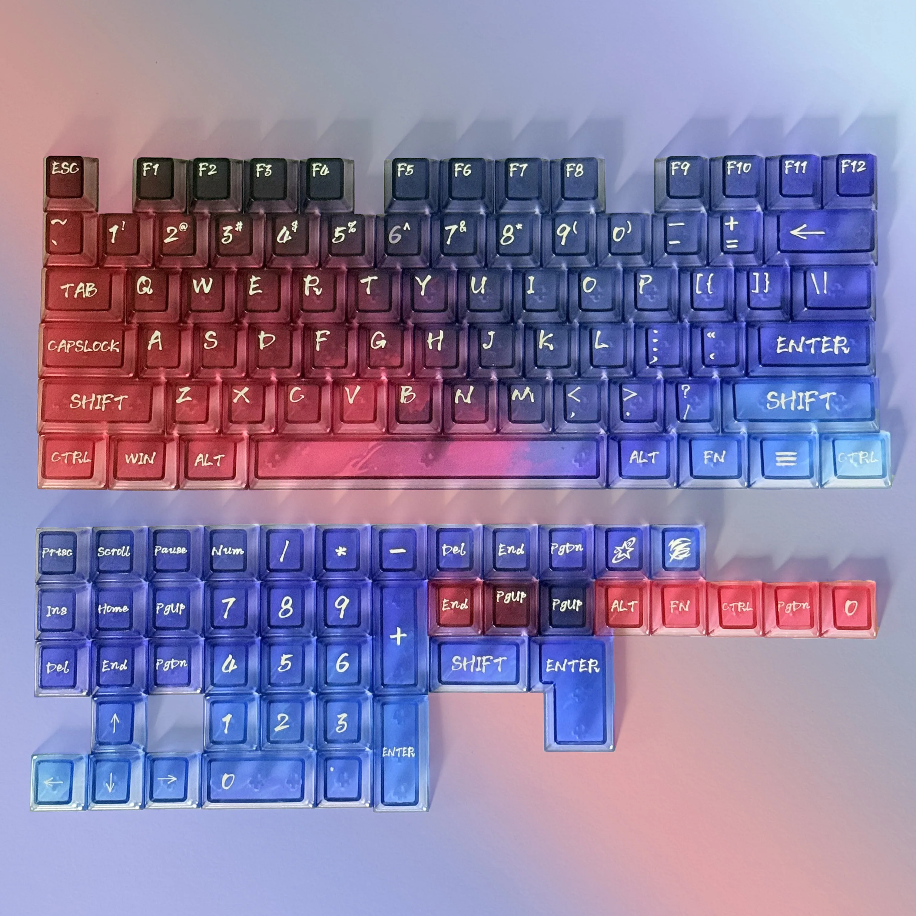 Mattierte transparente Regenbogen-Tastenkappe, PC-Kirschprofil, individuelle DIY-Tastenkappe, 119 Tasten für 60 % 65 % 75 % TKL, 96 % 100 % mechanische Tastatur