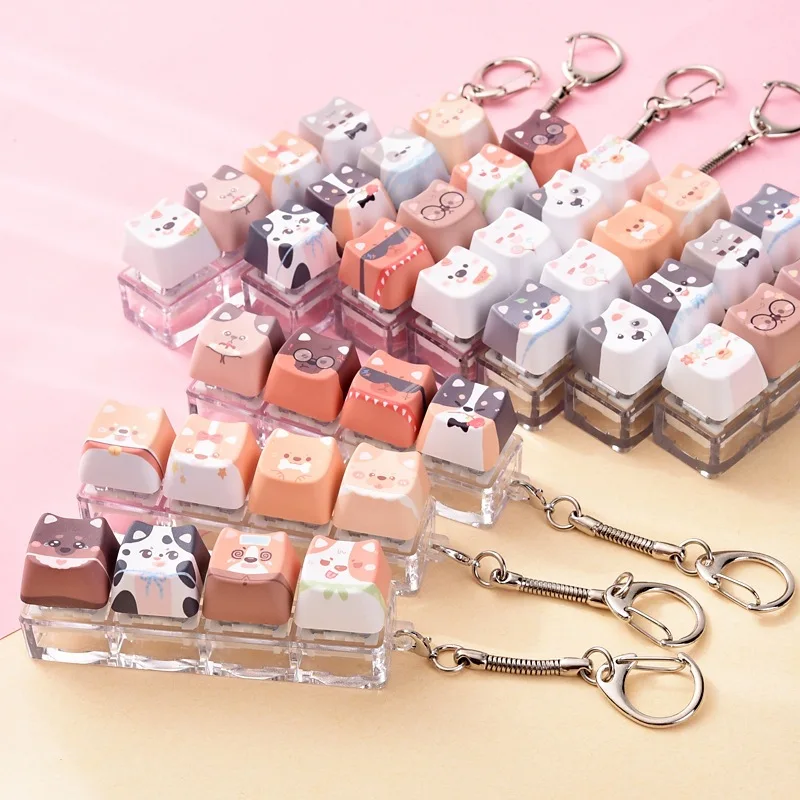 4 Grid Dog Relax Button Keycap Creative Kawaii Shiba Inu Keyboard Fidget Toy Keychain Fashion Bag Charm