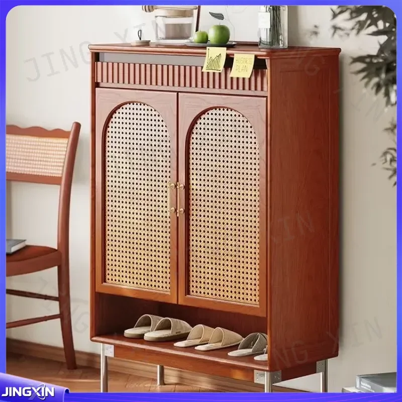 custom for Nordic solid wood retro shoe cabinet small apartment living room home foyer entrance partition rattan large