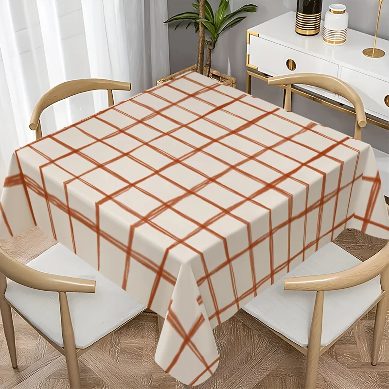 1pc Soft, Fashionable and Beautiful White Base with Orange Red Hand-painted Checkered Tableclothzyc