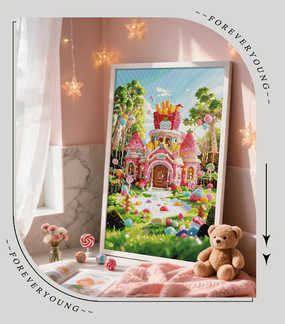 FOREVERYOUNG 5D Diamond Painting Kit Strawberry Candy Castle 45×80cm Square AB Fairy Dust Drill DIY Wall Art Home Decor.