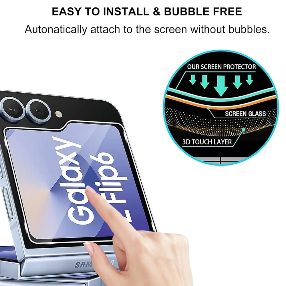 Schutzglas für Samsung Galaxy Z Flip 6, Z Flip 5 High Clear Tempered Glass Displayschutzfolie – Detail 4