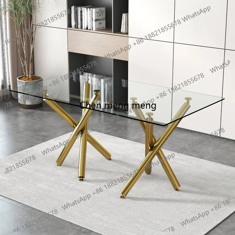 Glass Dining Table,Gold Dining Table For 6-8，Large Size Kitchen And Dining Room Table With Tempered Glass Top, Customized E136