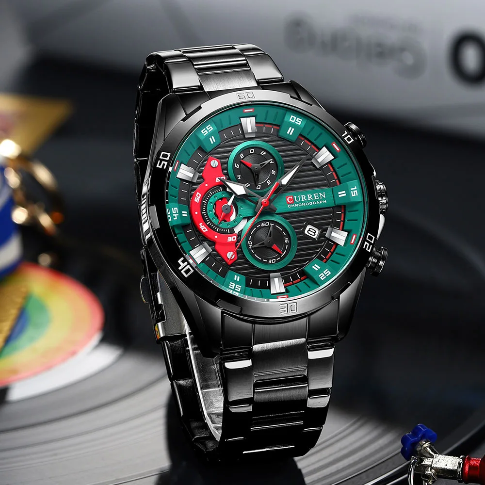CURREN 8402 Herren Edelstahl-Uhr Kreatives Mode-Design Leuchtendes Zifferblatt mit Chronograph Freizeit-Luxus-Herrenuhr Reloj Hombre – Detail 20