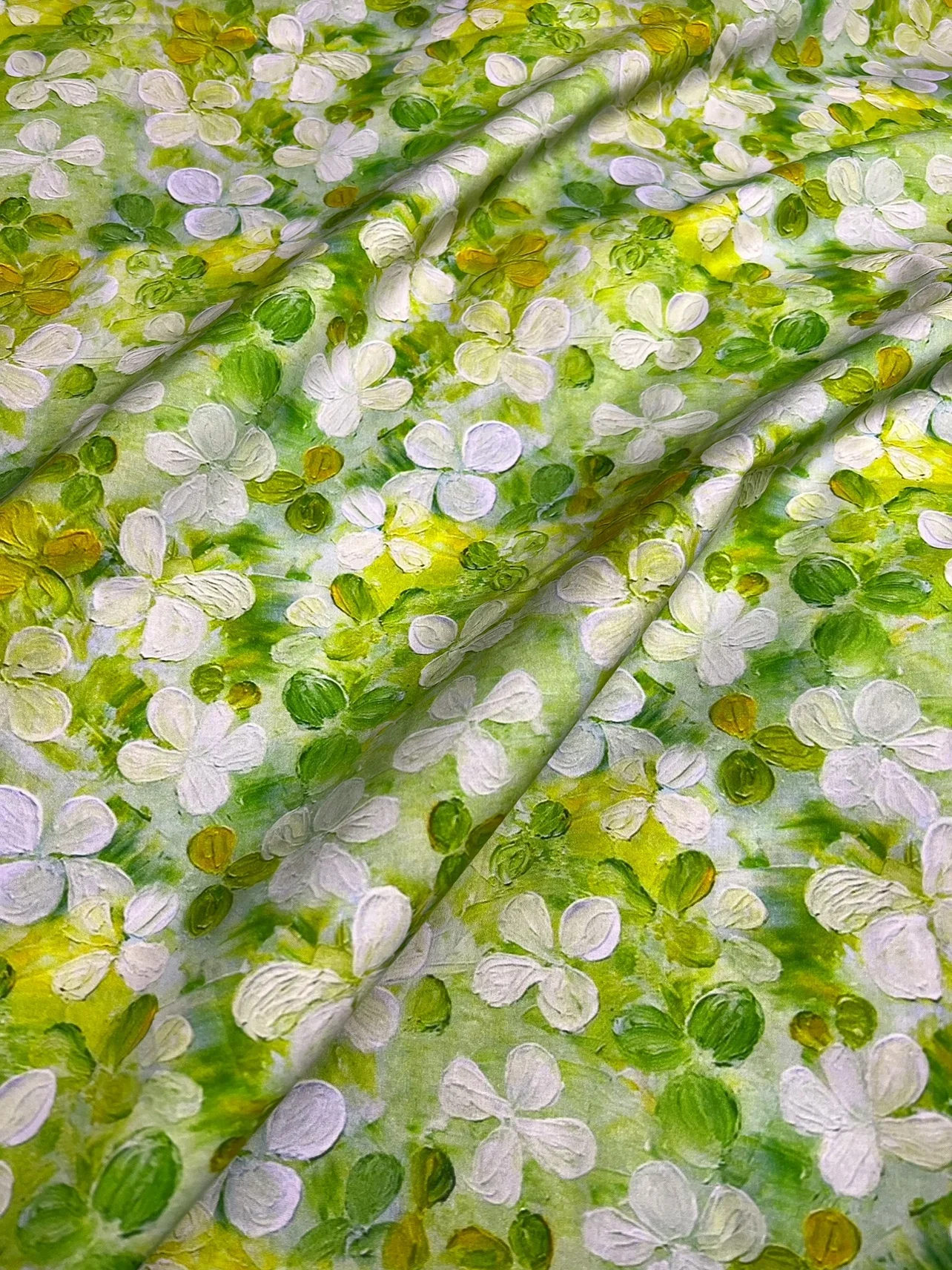 145x50cm Green Oil Painting Clover Digital Printing 60s Poplin Cotton Fabric, Handmade DIY Skirt Sewing Cloth