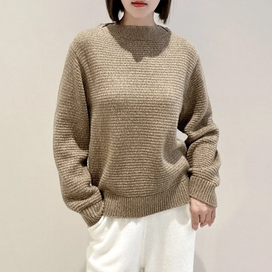 

Crew neck knitted sweater women's autumn and winter new sweater version loose thick floral yarn sweater top