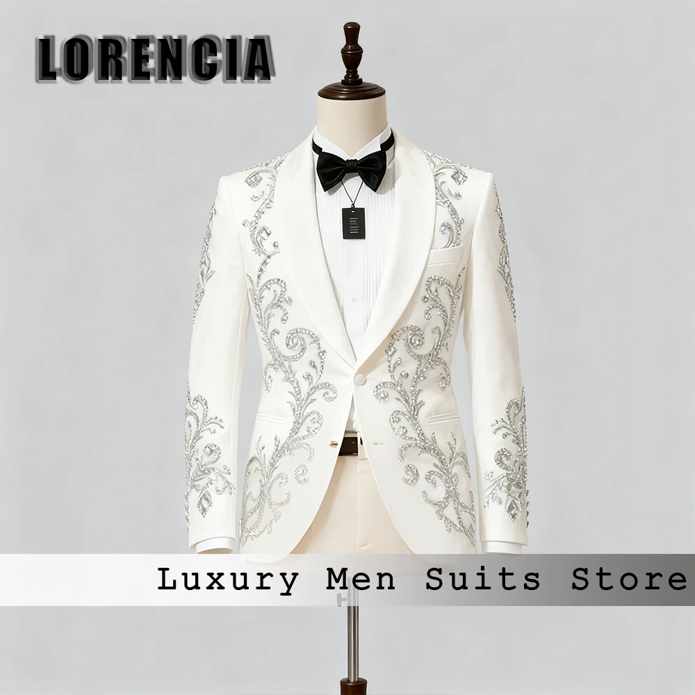 

Модные мужские костюмы с кристаллами, комплект из 2 предметов, смокинг с шалевым воротником, вечерняя одежда для жениха, блейзер на заказ, брюки, roupas masculinas