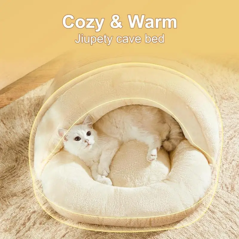 Cat Bed For Indoor Cats Slipper Shape Semi-enclosed Cat House Bed Corduroy Fleece Lining Cozy Kitten Bed Cave Medium Cat