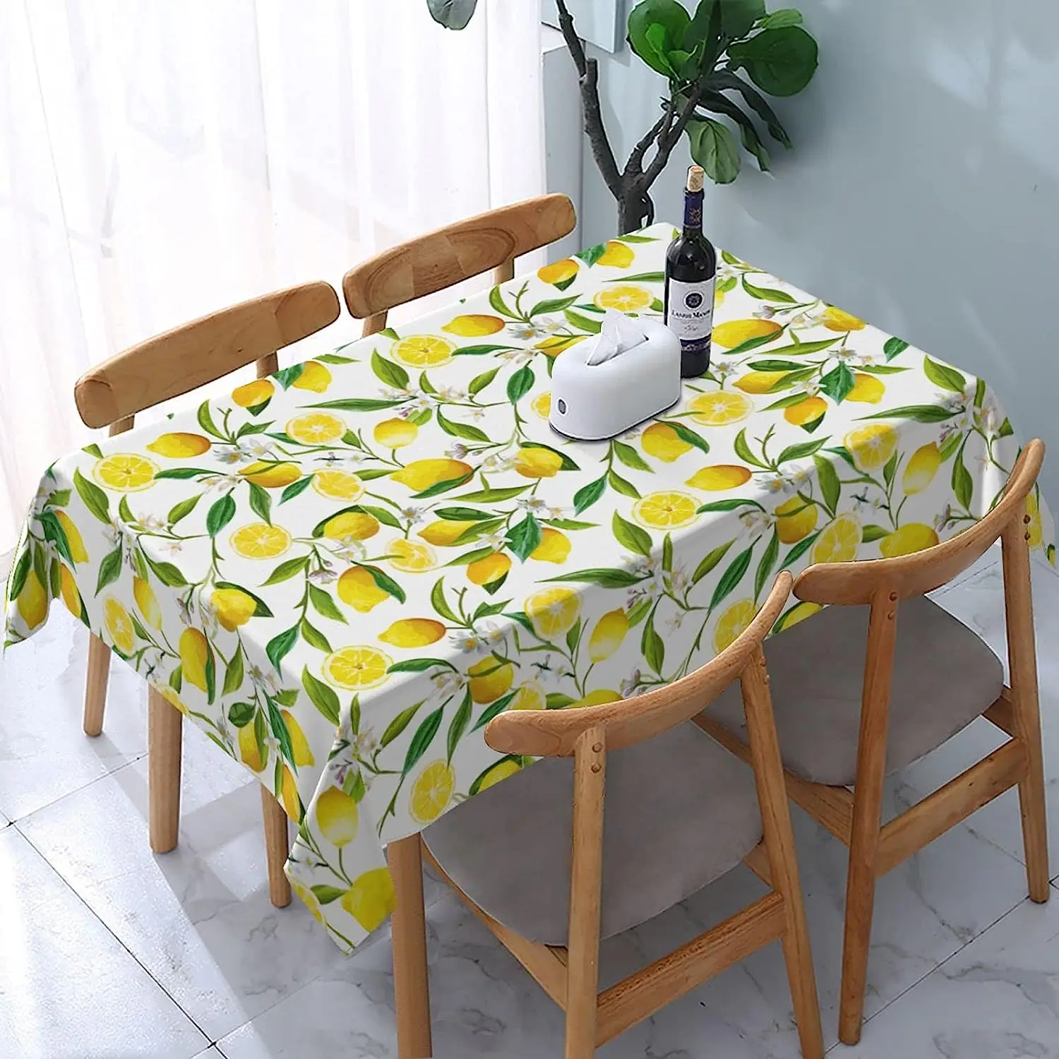 Summer Lemon Fruits Floral Rectangle Tablecloth Holiday Party Decorations Reusable Waterproof Tablecloths Kitchen Table Decor