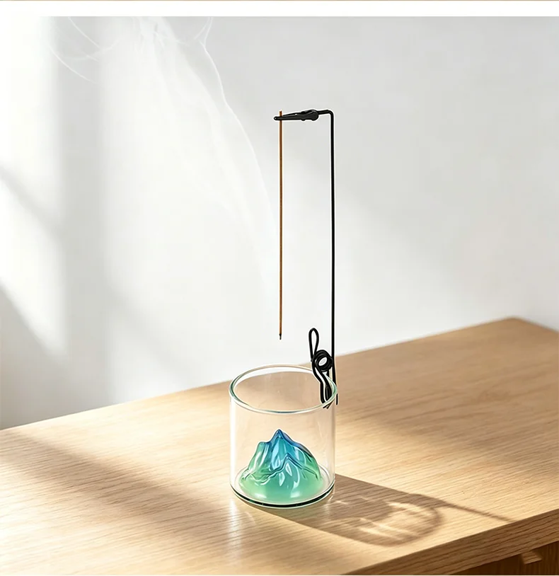 Glas-Räucherstäbchenhalter Berg-Räuchergefäß für Räucherstäbchen mit Aschefänger Anti-Asche-Räucherstäbchenhalter für Meditation Yoga Spa – Detail 3
