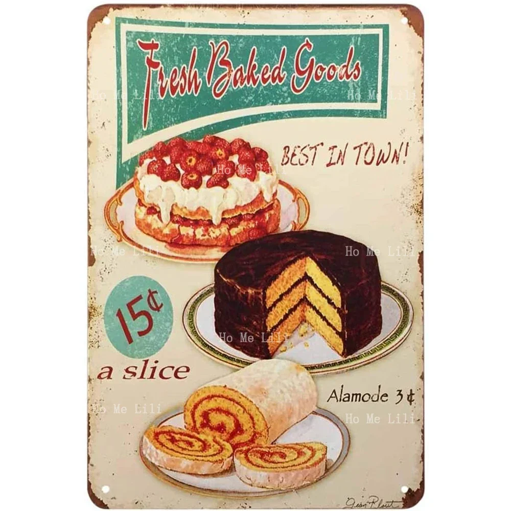 Fresh Baked Goods Cake Cream Ring Fresh Delicious Strawberry Fruit Food Noodles Omelets Vintage Metal Tin Signs