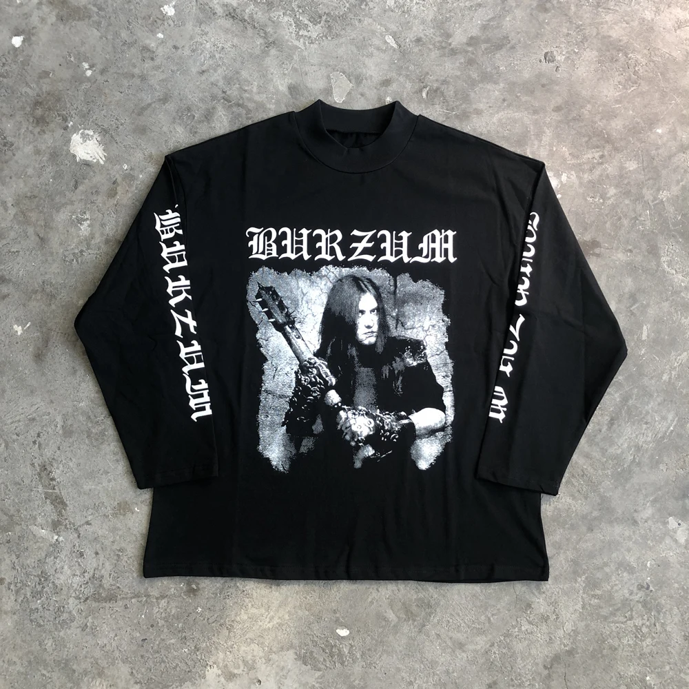 

Frog Drift Fashion KANYE YE Best Quality Printed Vintage Streetwear Long Sleeves Tee Loose Oversize Tops Casual T Shirt For Men
