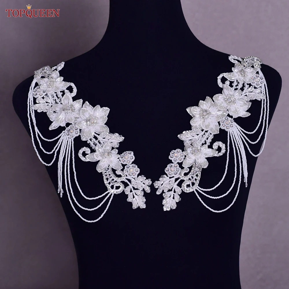 TOPQUEEN S112A RhinestoneHand szyte diament inkrustowane kryształ łatka kołnierz sukienka dekoracje suknia ślubna ShoulderTassel ramię cha