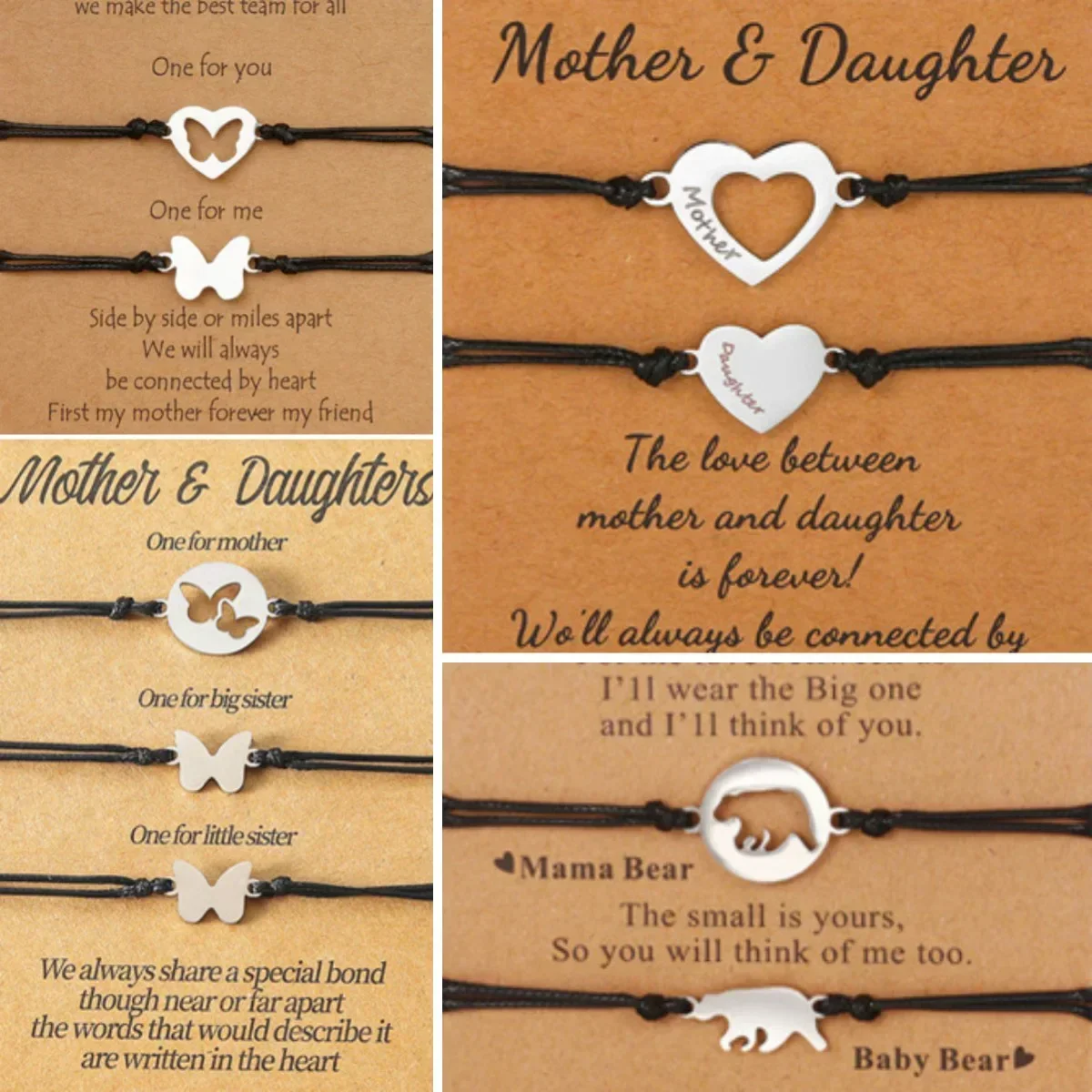 Charmsmic New Stainless Steel Mother's Day Bracelets Sets Jewelry Gifts Mother And Son Handmade Braided Wish Card Wholesale