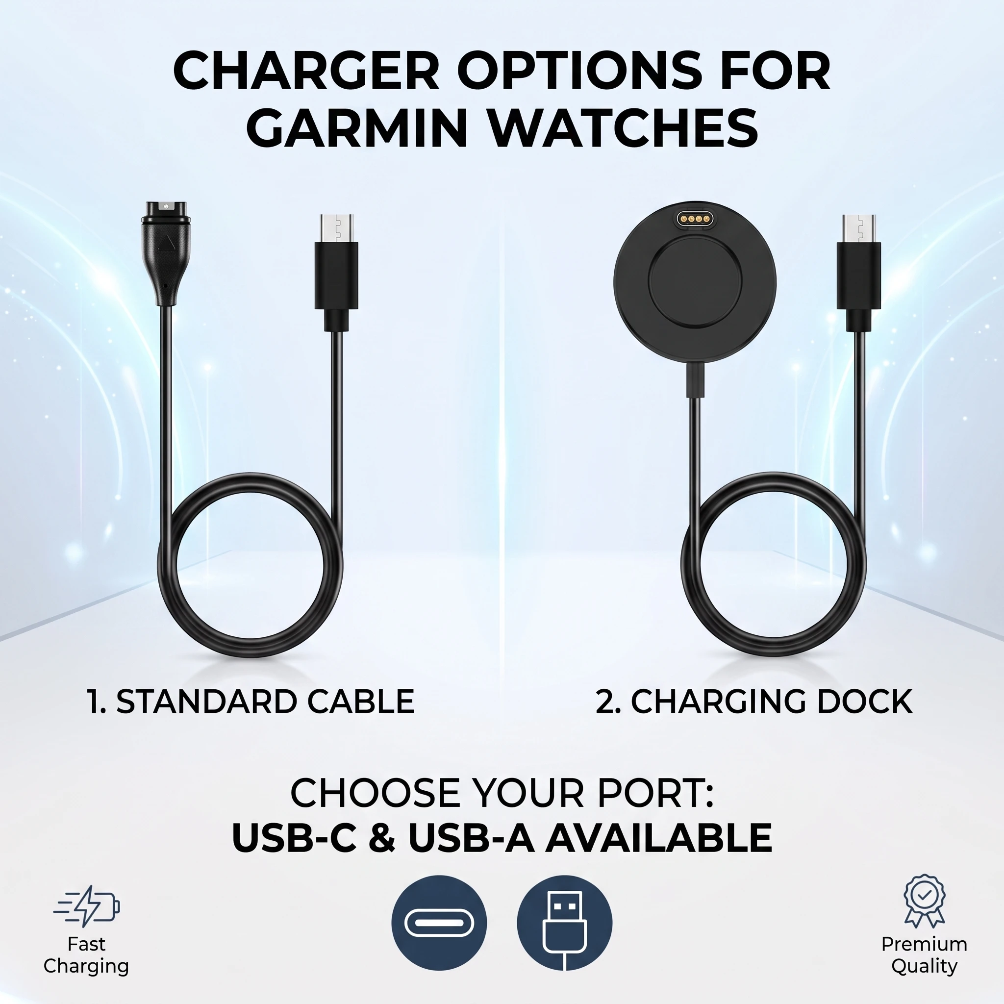 Ladekabel für Garmin-Uhren, für Forerunner 165 255 265 970 965, Garmin-Ladestation für Fenix 8 7 6 Pro Solar Vivoactive – Detail 2