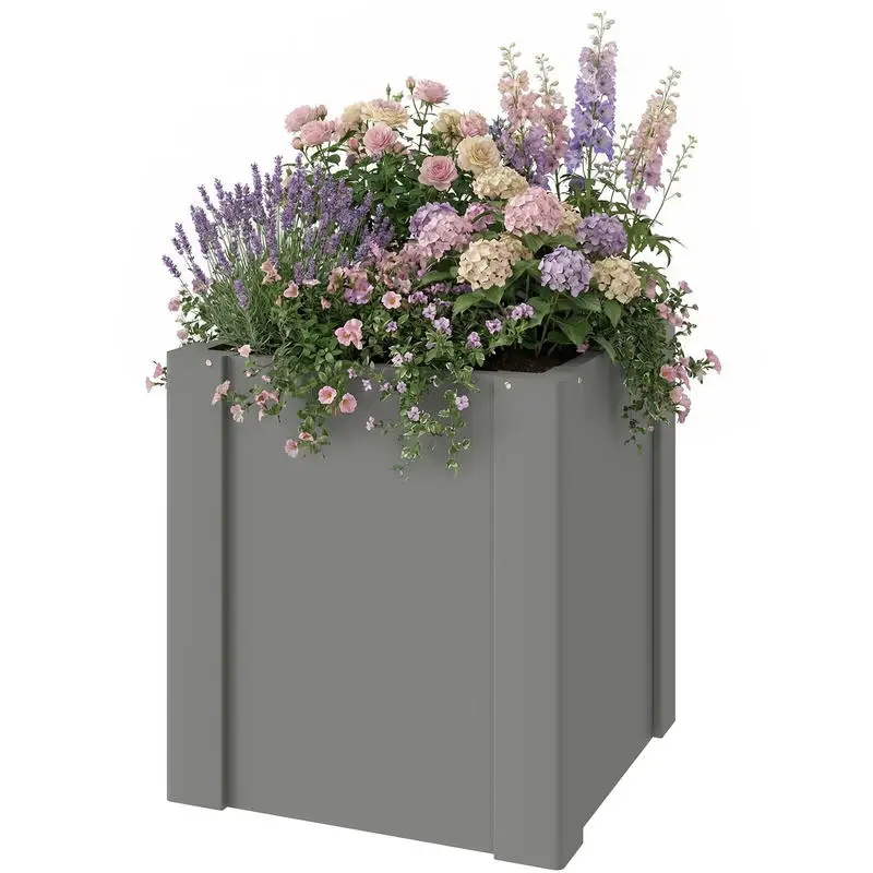 

Raised Garden Bed Galvanized Planter Box Outdoor with Gloves for Gardening Vegetables, Flower, Herb, 1.4 x 1.4 x 1.5 ft, Gray
