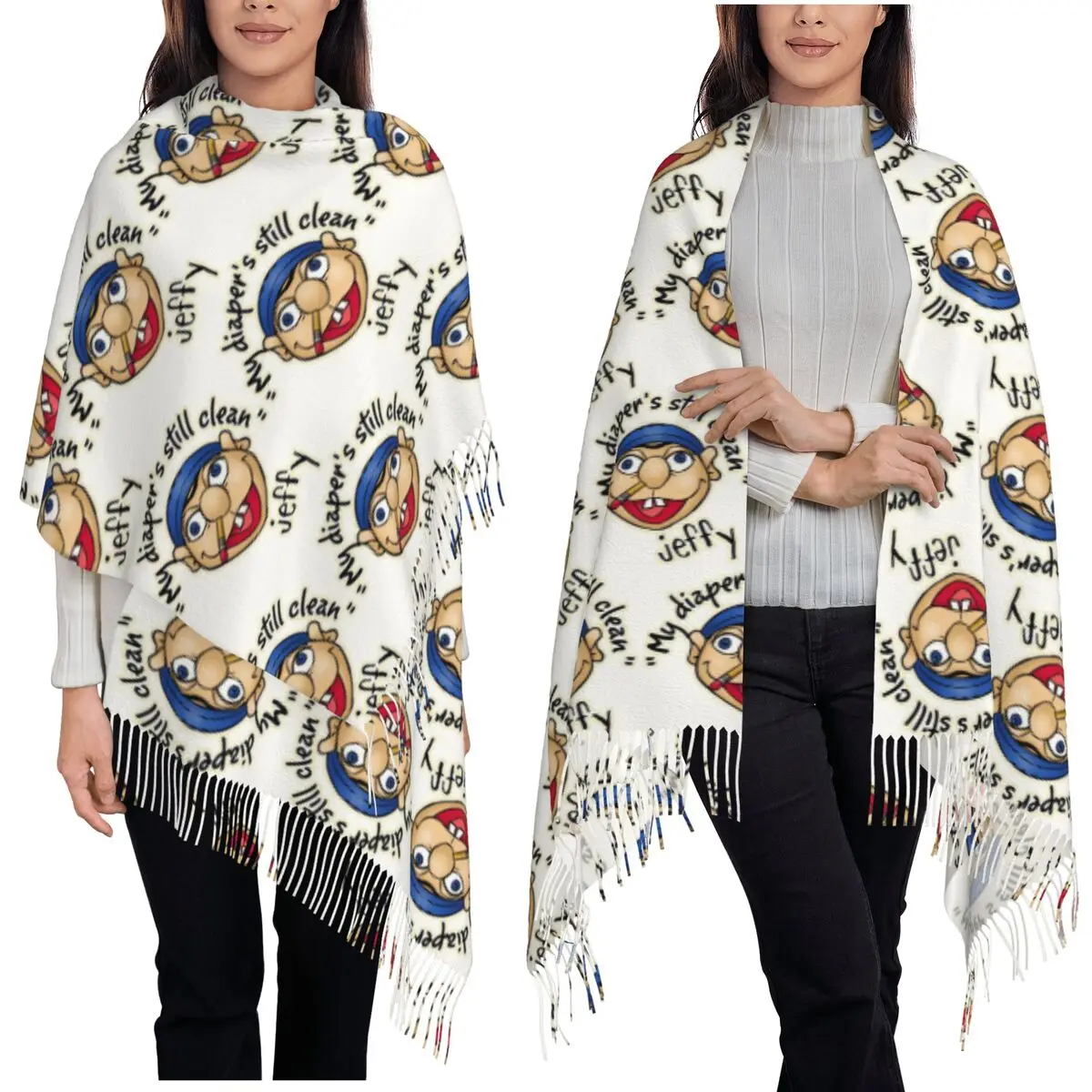 Jeffy My Diaper's Still Clean SML Scarf Tassel Scarves Women Soft Warm Shawls and Wraps Large Fall Winter Shawl Wrap
