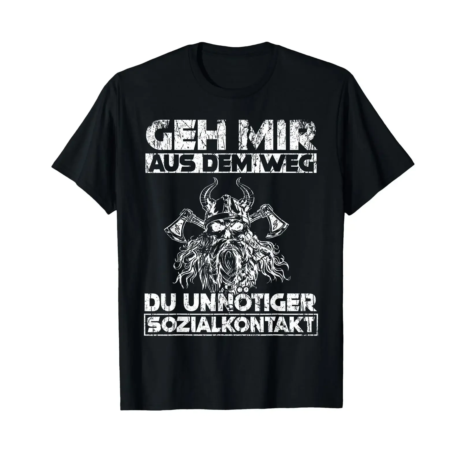 Men's T Shirt with German Text Geh mir aus dem WEG DU UNNÖTIGER SOZIALKONTAKT Language black vintage Washed homme Unisex