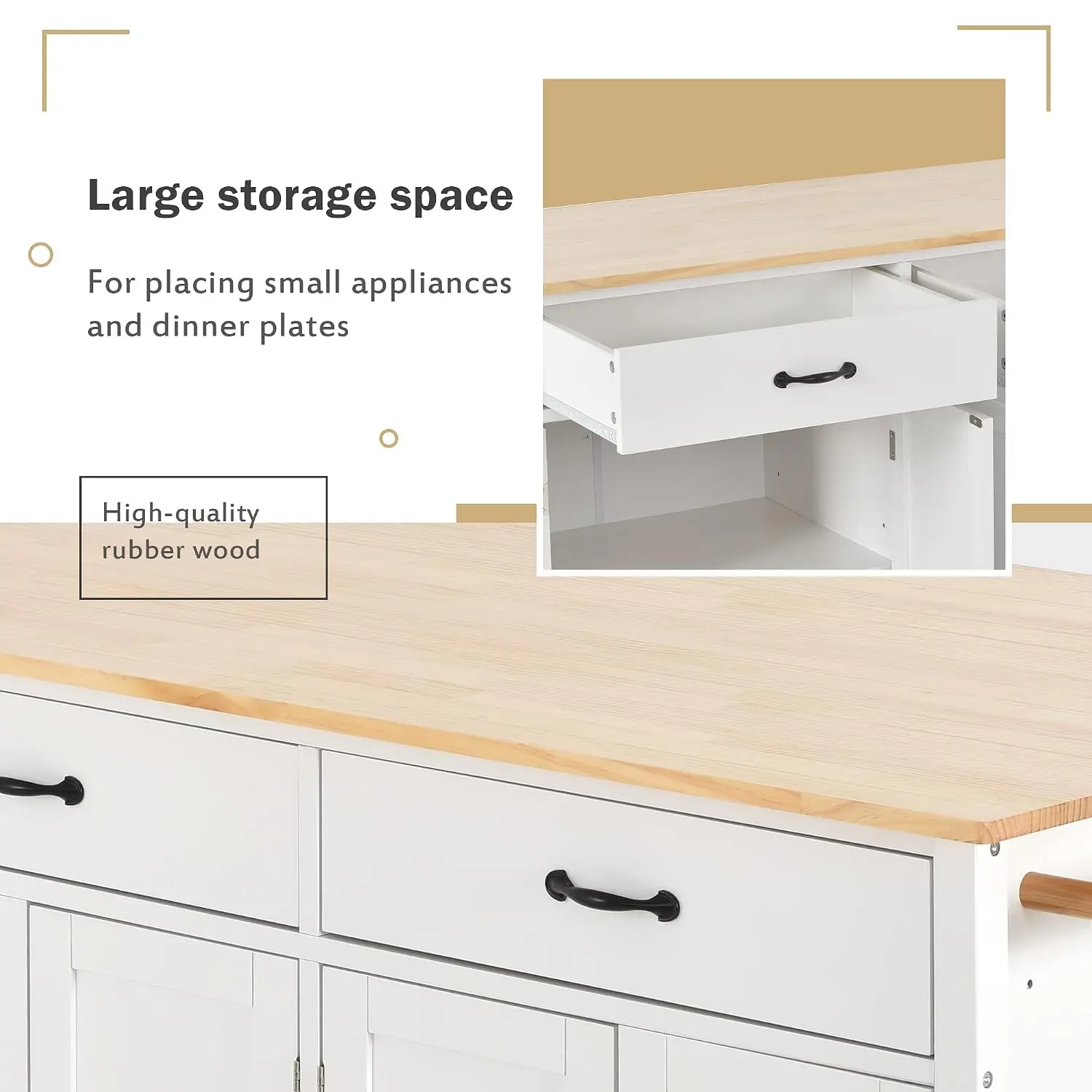 Solid Wood Top Kitchen Island Cart with Locking Wheels, Customized