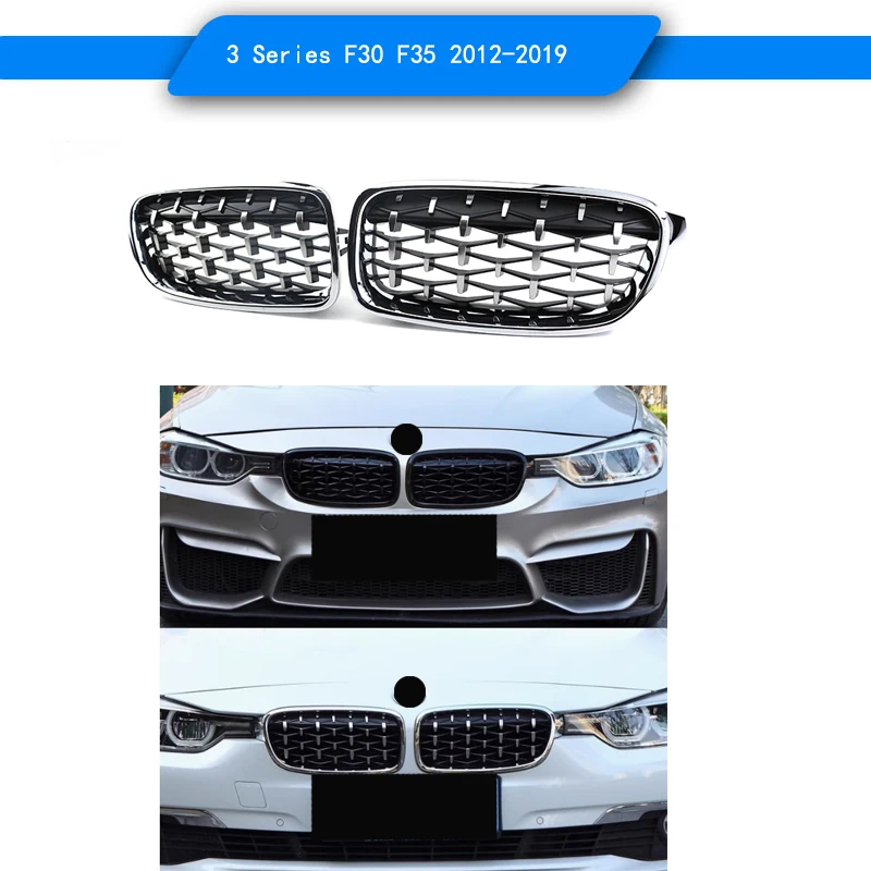 Diamond style Grill Fit for BMW 3 series F30 F35 2012-2019 Gloosy Black or silver Color Front Grill 3 series F30 F35 2012-2019