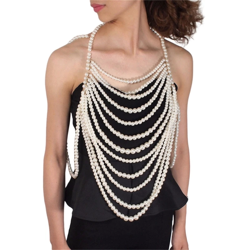 Elegant Shoulder Chain Necklace Beads Penant Pair with Wedding Dress drop shipping