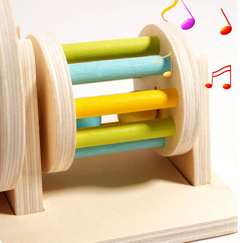 Tambor flip de madeira montessori-quebra-cabeça giratório de espelho e rolamento colorido, brinquedo sensorial de educação precoce para bebês e crianças