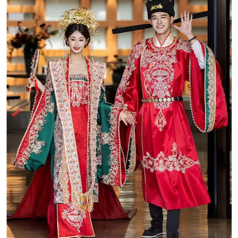 النمط الجديد لفستان زفاف هان مجموعة كاملة من تاج الرياح التقليدي وذيل طويل للرأس الأحمر هو زي قديم ثقيل #3