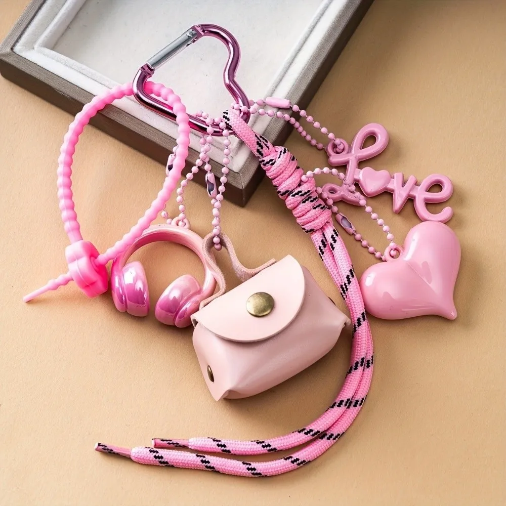 Cute PU Leather Maillard Rope Keychain Handmade Love Letter Style Bag Pendant Woven Rope Car Keyrings Bag Charm