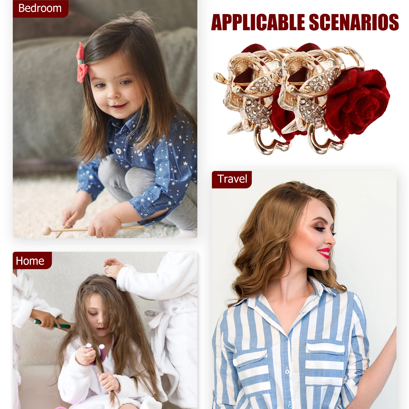 

2pcs Retro Small Flower Claw Clips For Women Teens Rhinestone Hair Accessories Styling Clips For Thin Thick Hair