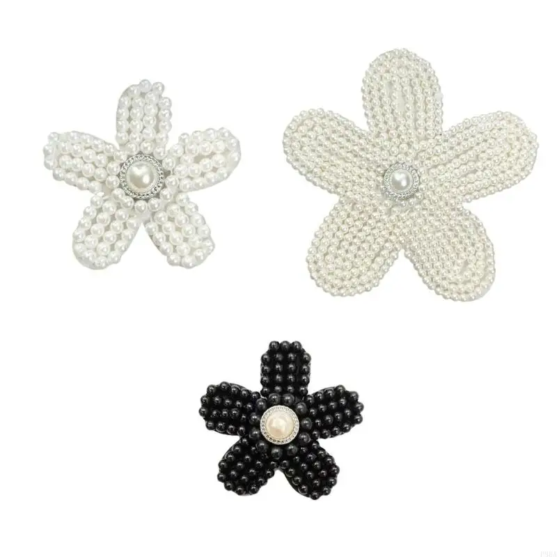 

P88A 10 Pcs Sewing Patches Imitation Pearls Flower Patches Sew on Patches