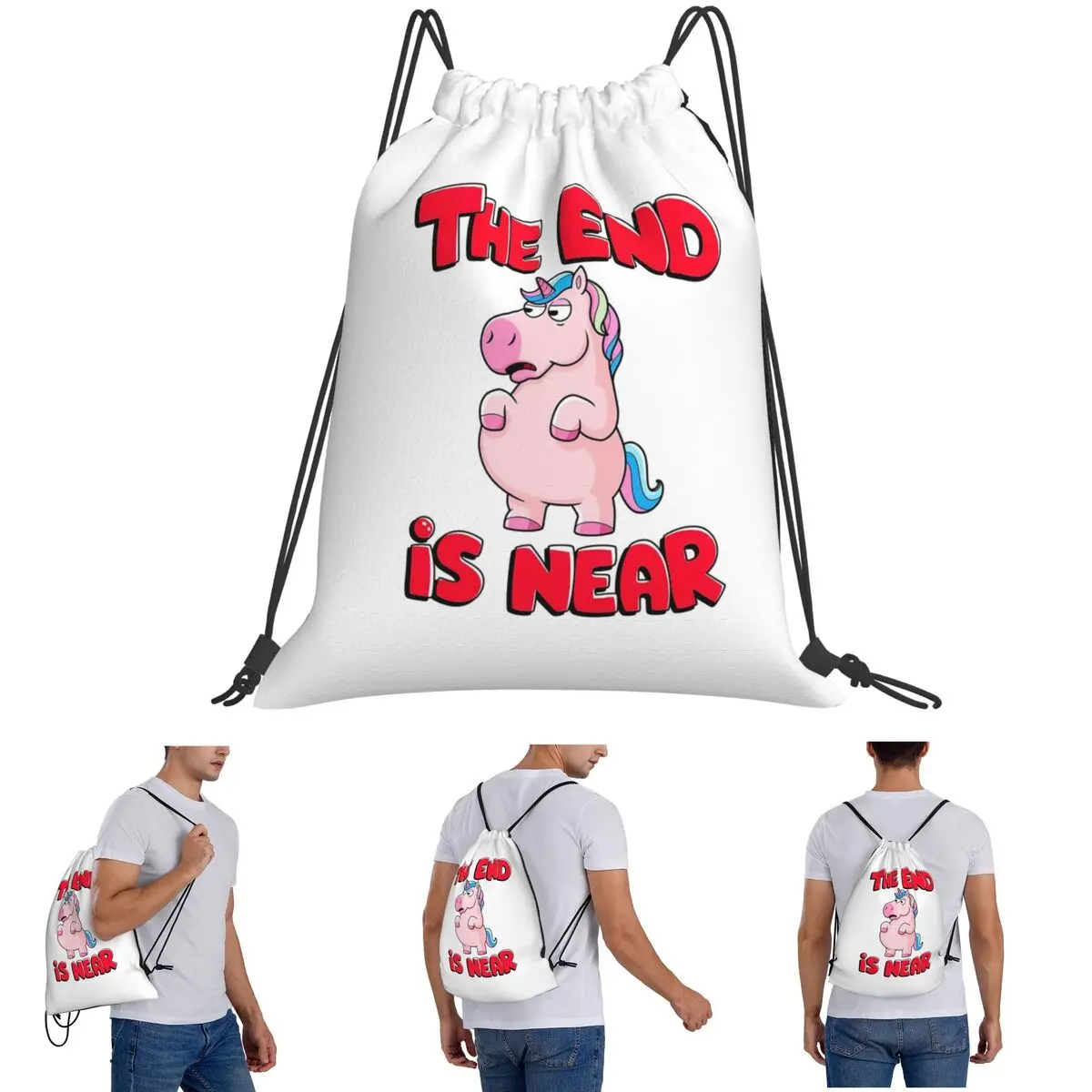 The End Is Near, Unicorn, Doomsday, Jesus Backpacks Fashion Drawstring Bundle Pocket Sundries Bag Book Bags for Travel School