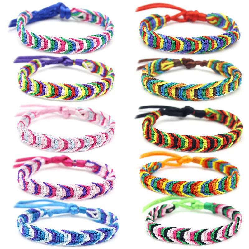 10 Pcs / Set New Rainbow Color Mix Braid Friendship Bracelets for Man Women Jewelry Gift DIY Handmade Rope Bangles