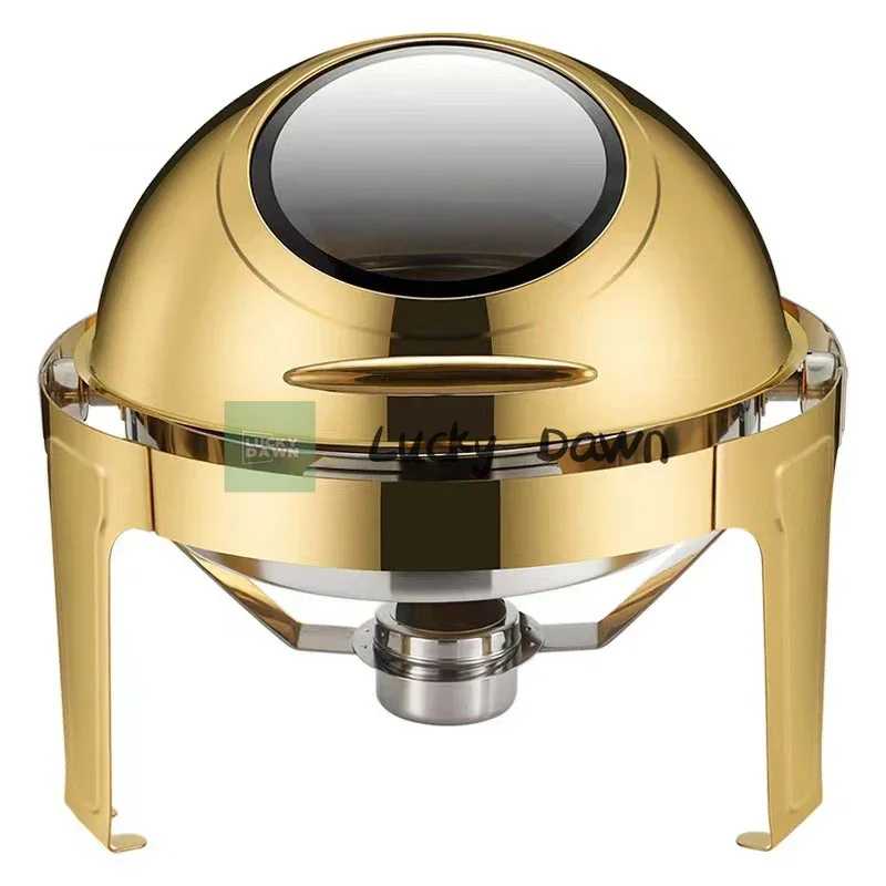 

6L Large Roll Top Round Dining Silver Chafing Dish Food Warmer，Hotel Large Stainless Steel Gold Hot Pot