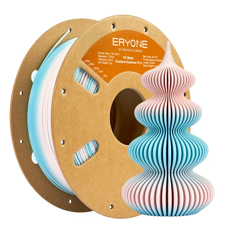 ERYONE 1/3/5/10KG Hyper Speed Matte Gradiënt Regenboog PLA Filament 1,75mm 3D Print,Max. Afdruksnelheid: 500 mm/s, Veelkleurig, 1KG/Spool