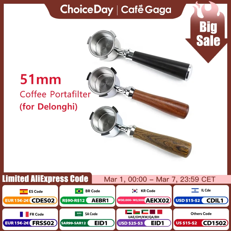 

Coffee Bottomless Portafilter 51mm For Delonghi EC680 EC685 Replacement Filter Basket Espresso Machine Accessory Barista Tools