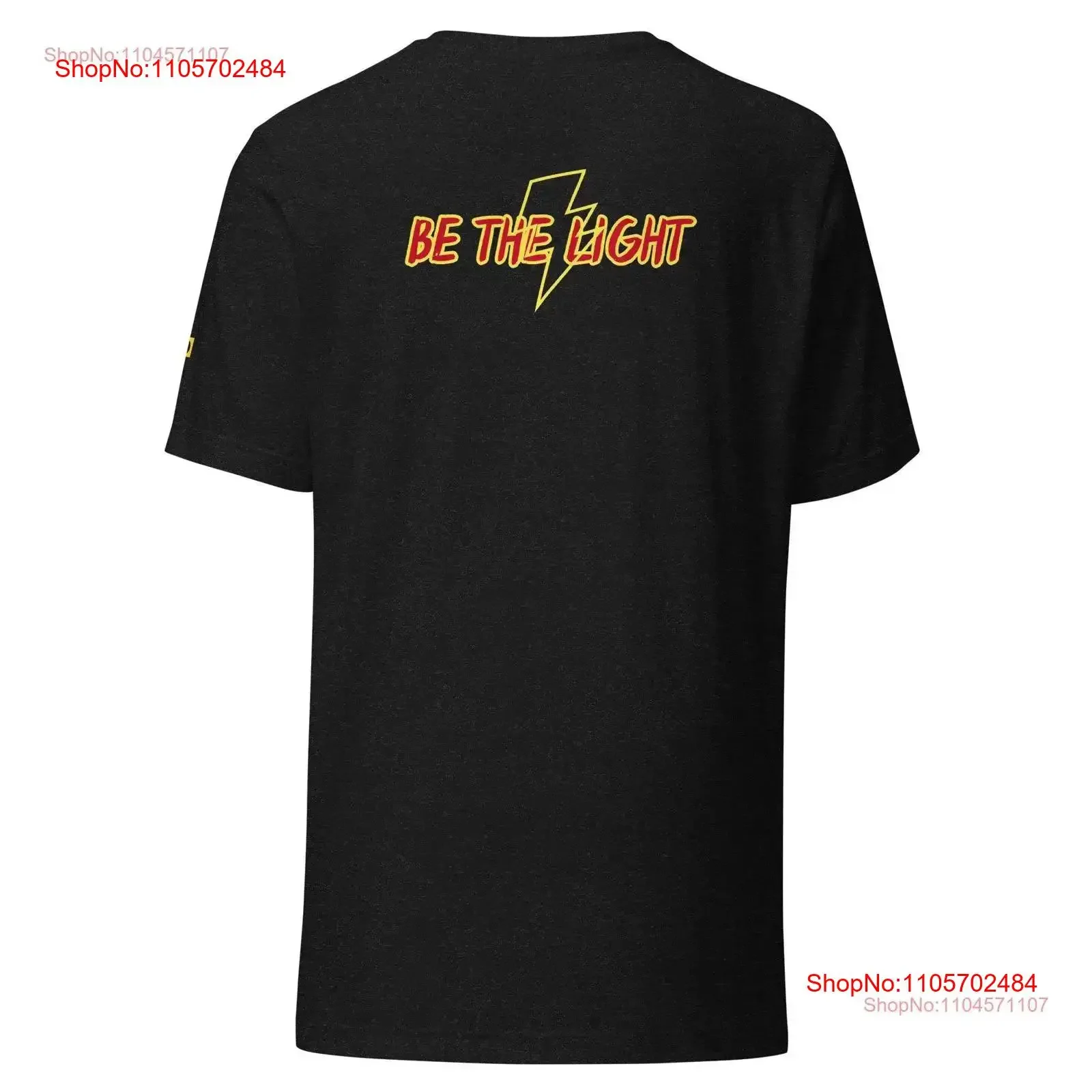 Be the Light Lightning Bolt T Shirt Hang Loose Hand Sign Front Unique Inspirational Design Casual Wear Red Yellow vintage