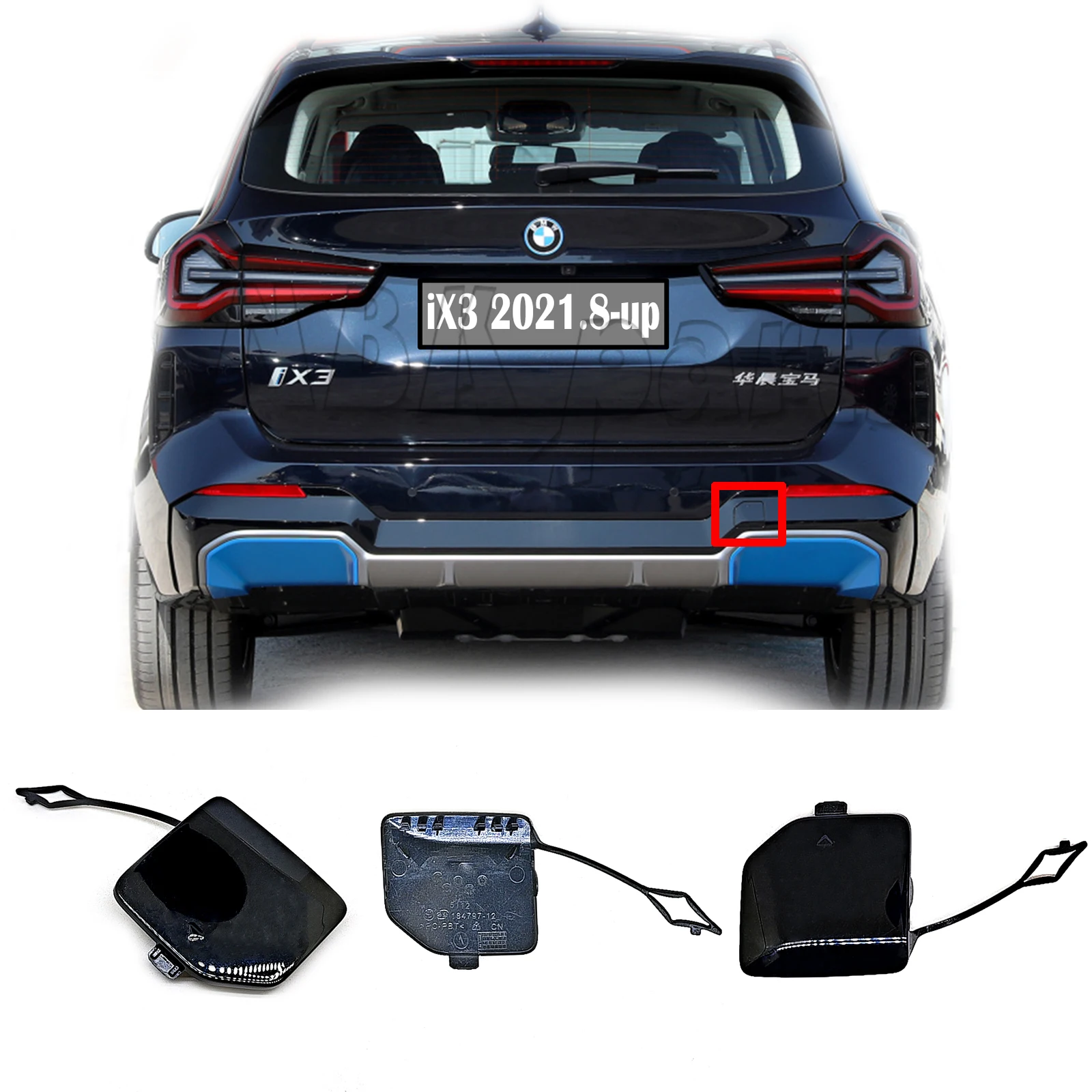 

Fit 21-up BMW iX3 SAV G08 SUV Battery Electric version XLine Msport bumper Hook Eye Towing Cap Rear Tow Cover