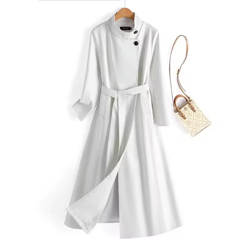 Mulheres primavera outono casaco de couro elegante moda gola manga longa x-long plutônio blusão split couro casual casaco