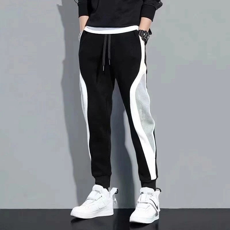 

Spring Autumn Men Sports Pants Loose Fitting Jogging Patchwork Running Training Casual Pants Fashion Fleece Outdoor Trousers