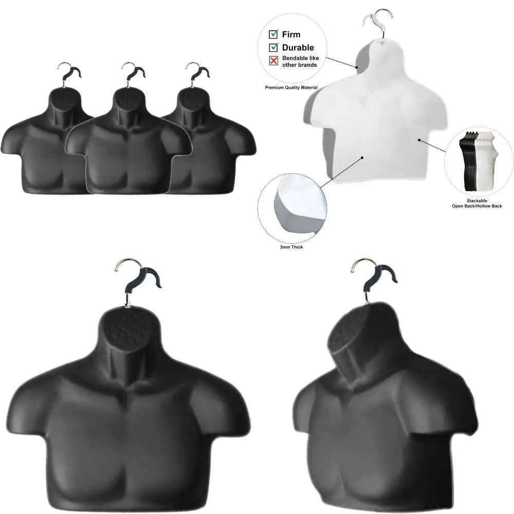 

Male Mannequin Chest Long Hollow Back Plastic Injection Hanging Body Torso Form S-M Size Black