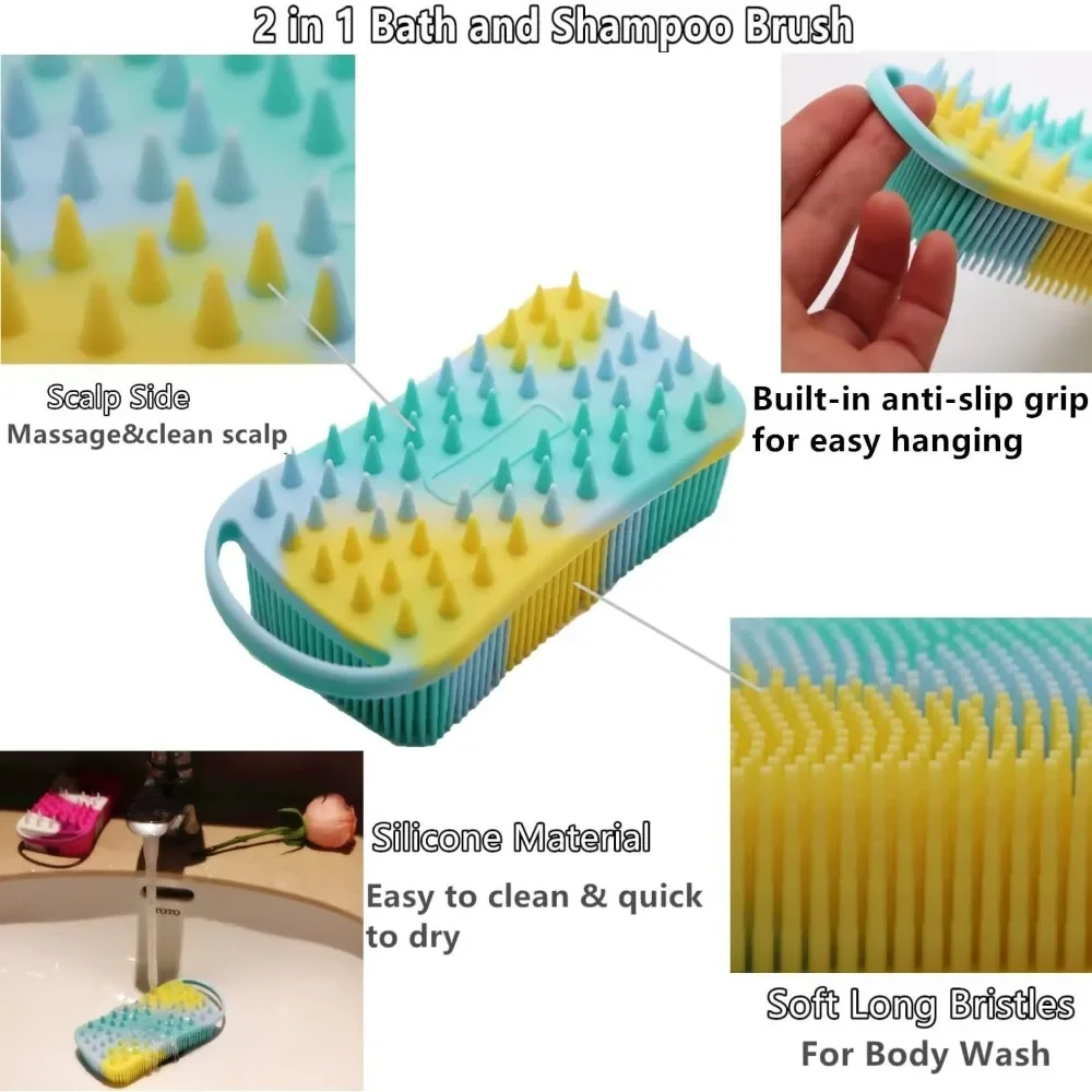 Brosse corporelle en Silicone pour bain, shampoing, épurateur de tête, outils de soins de la peau pour exfoliant ​ Outil de douche, facile à nettoyer, tours bien