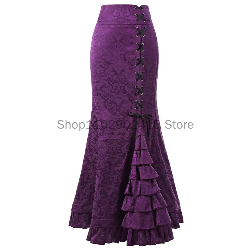 2023 Halloween Jacquard Fishtail Rok Middeleeuwse Steampunk Retro Rok Gotische Bloemen Hoge Taille Rok Victoria Lange Rok