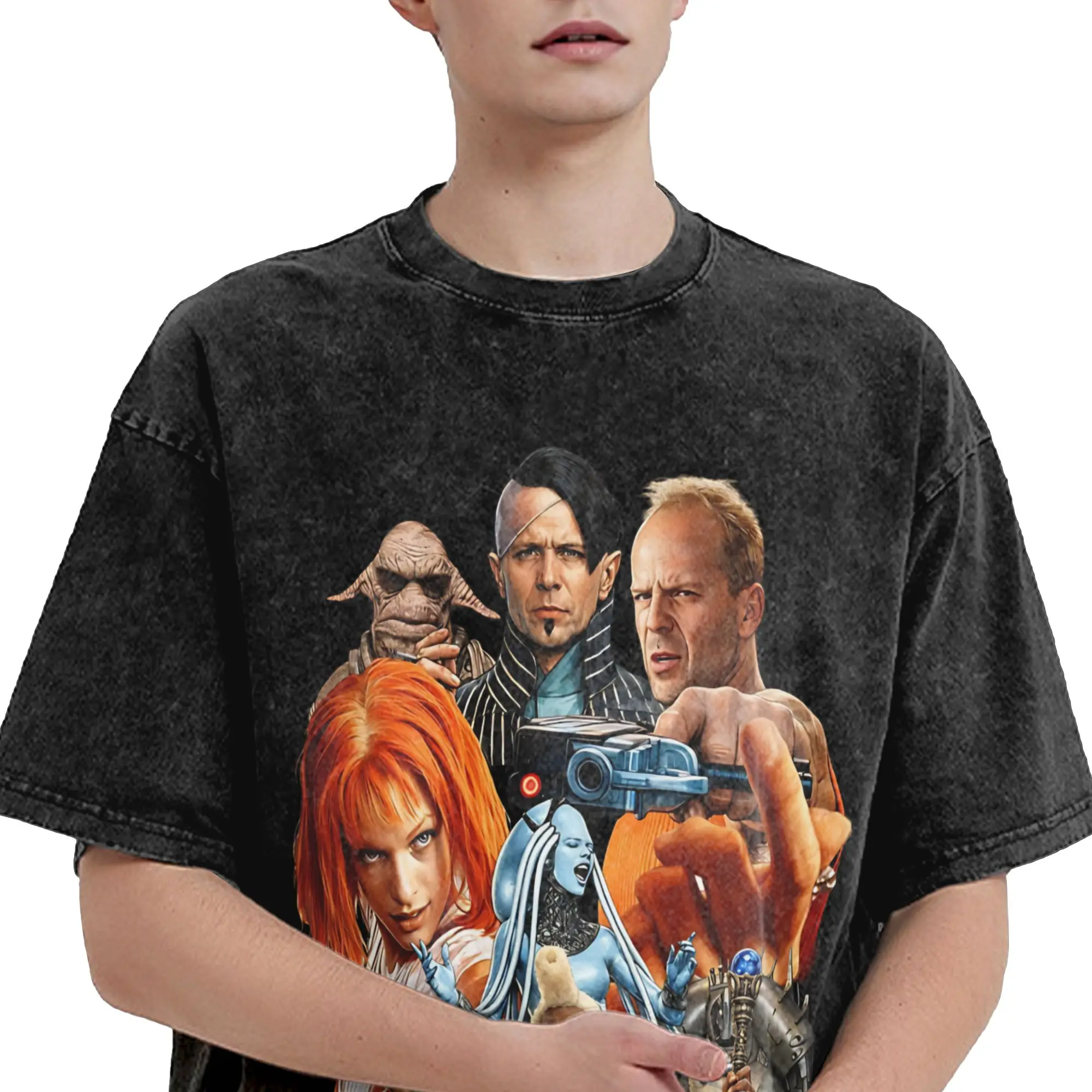 The Fifth Element Washed T Shirts Streetwear Hip Hop Casual T-Shirt  Tees Men Women Short Sleeve Oversize