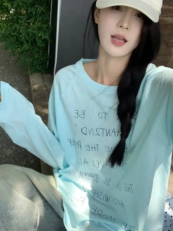 

plus Size Women's T-irt Letter Print Thin Long Sve UV Protection Top Summer Casual Sle Wide Fit Cover up irt