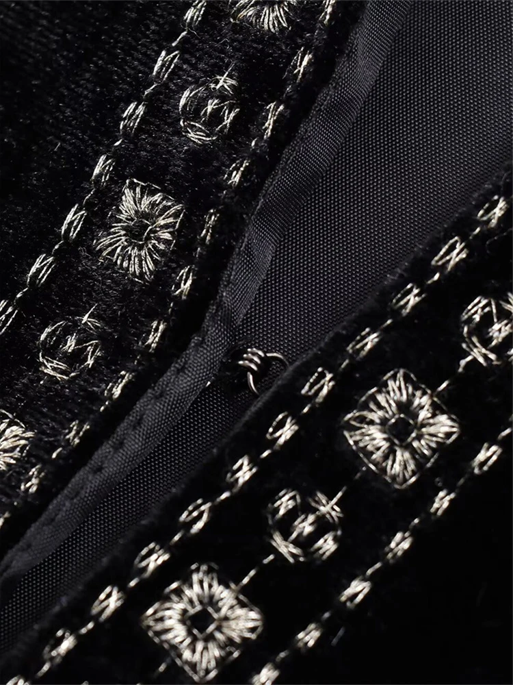 

BANA Heavy Embroidery Velvet ort Jaet Bla U-Ne Commute Sle Женская весенняя коллекция Faion с пуговицами