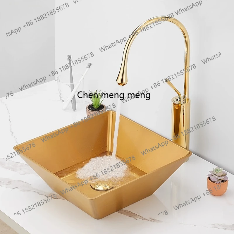 

Nordic gold counter basin 304 stainless steel bathroom cabinet wash basin household light luxury hotel face wash art basin