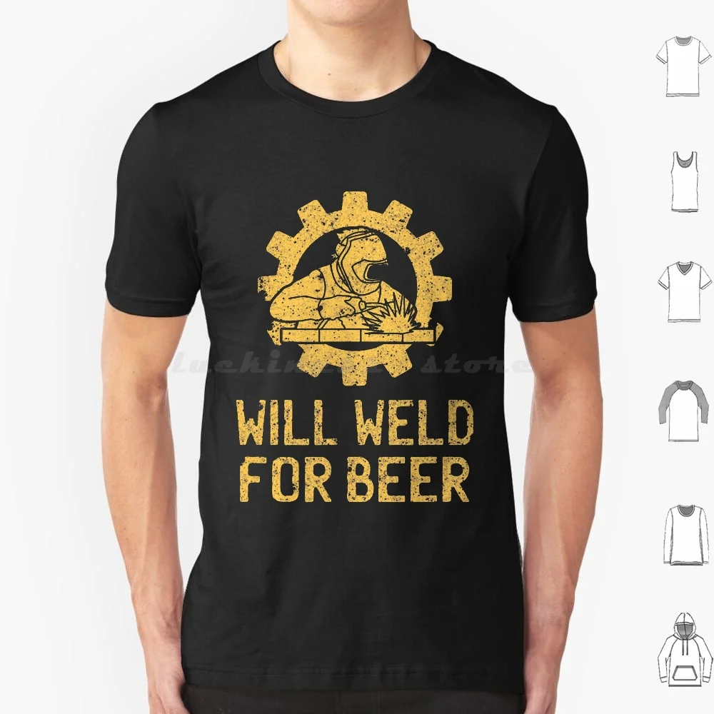Funny Welding Gifts Shirts Will Weld For Beer T Shirt Big Size 100% Cotton Funny Welding Will Weld For Beer
