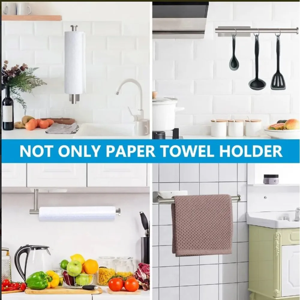 Stainless Steel Paper Towel Holder Silver Black Waterproof Paper Holder Easy Install Practical Roll Dispenser Space Saving