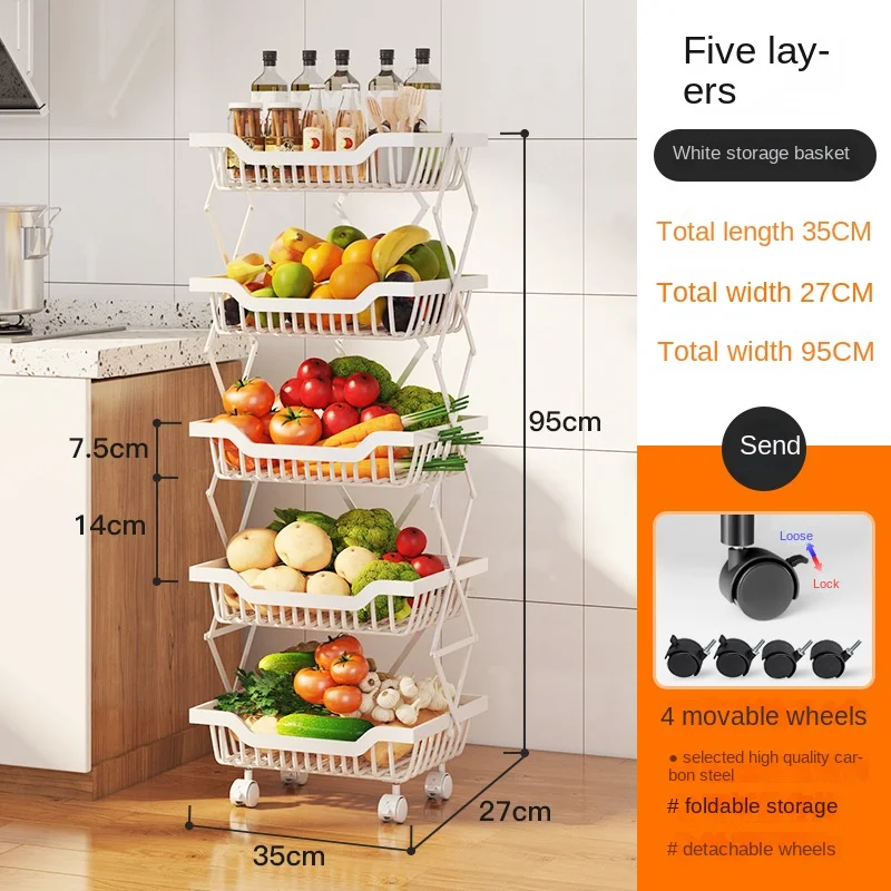 Five Floor Floor Rotating Multi-layer Kitchen Supplies Storage Rack Folding Black Carbon Steel Fruit And Vegetable Seasoning Rac